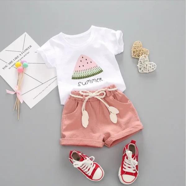 2pcs Summer Baby Girls Outfit (shirt & shorts only) - Image 11