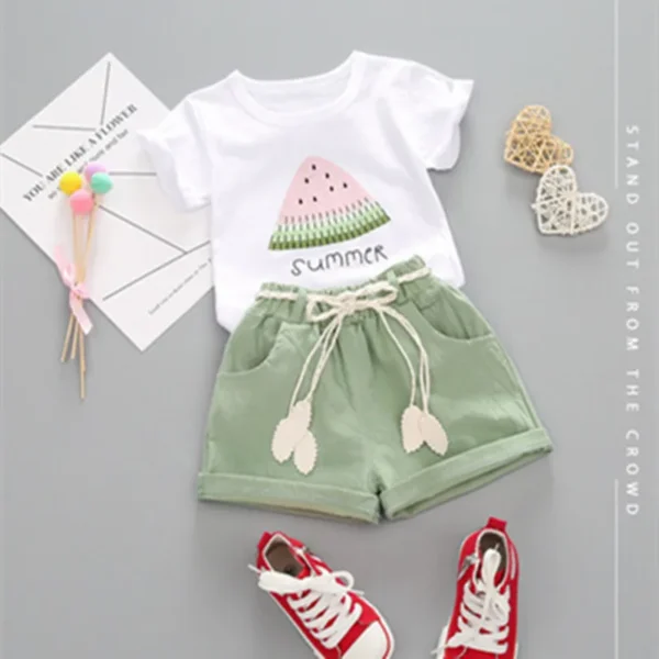 2pcs Summer Baby Girls Outfit (shirt & shorts only)