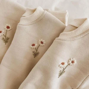 Baby Girls Fleece Daisy Embroidery Pullover Sweatshirt Set