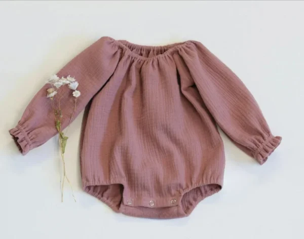 Baby Girls Romper Long Sleeve Organic Cotton Solid Muslin - Image 3